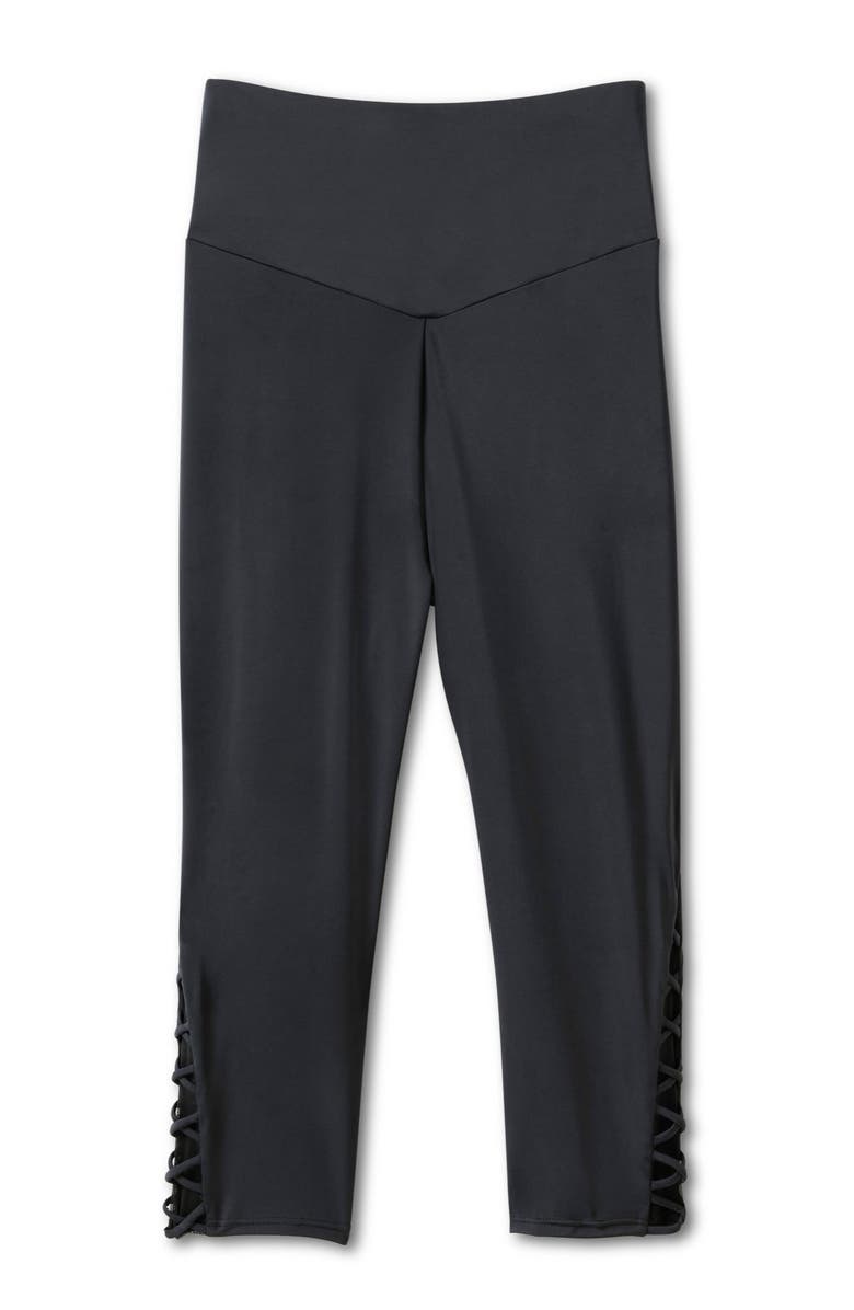 Swim 365 High-Waisted Swim Capri with Lattice Detail, Alternate, color, Black