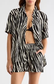 Elan Short Sleeve Button-Up Cover-Up Shirt