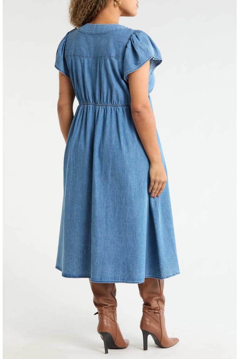 Flutter Sleeve Chambray Midi Dress, Alternate, color, LIGHT BLUE WASH