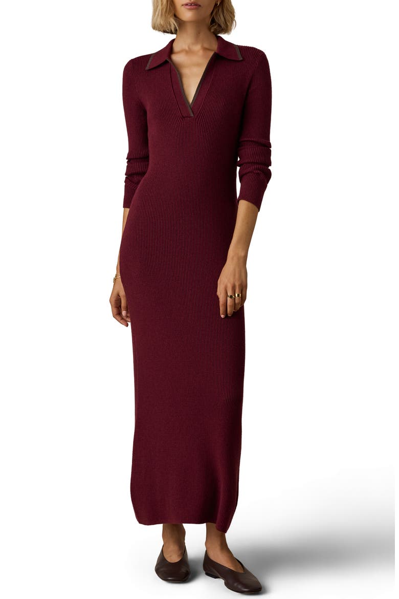 Throwback Cotton and Cashmere Sweater Maxi Dress, Main, color, MERLOT