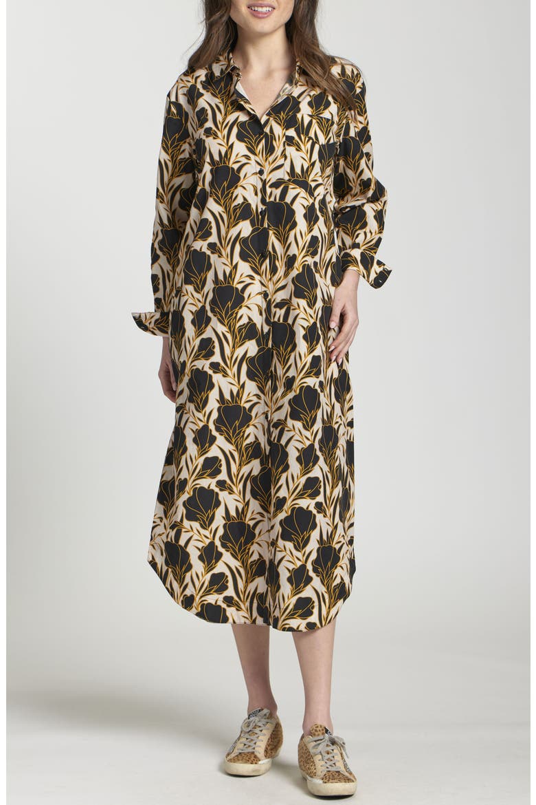 Floral Print Long Sleeve Shirtdress, Main, color, YELLOW GOLD MULTI