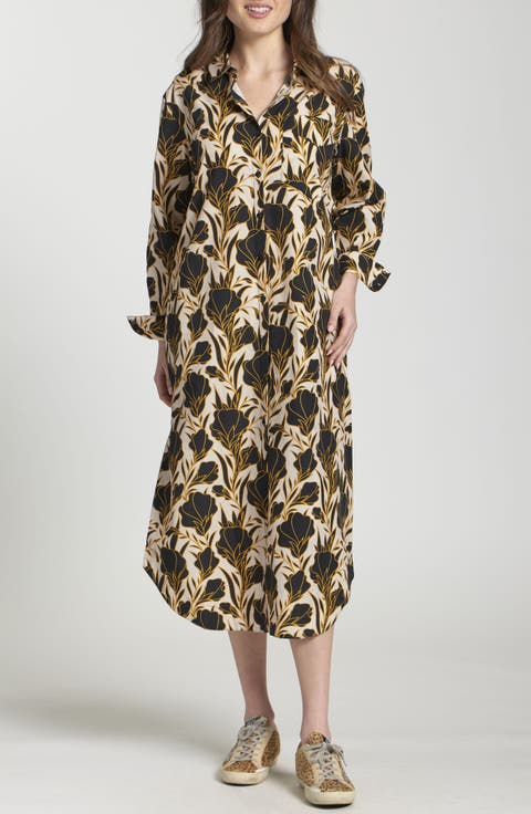 Floral Print Long Sleeve Shirtdress