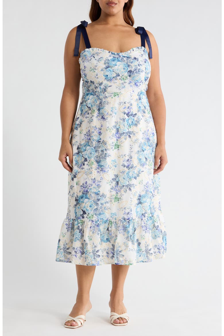 Majesty Villa Garden Floral Sundress, Main, color, WHITE-BLUE