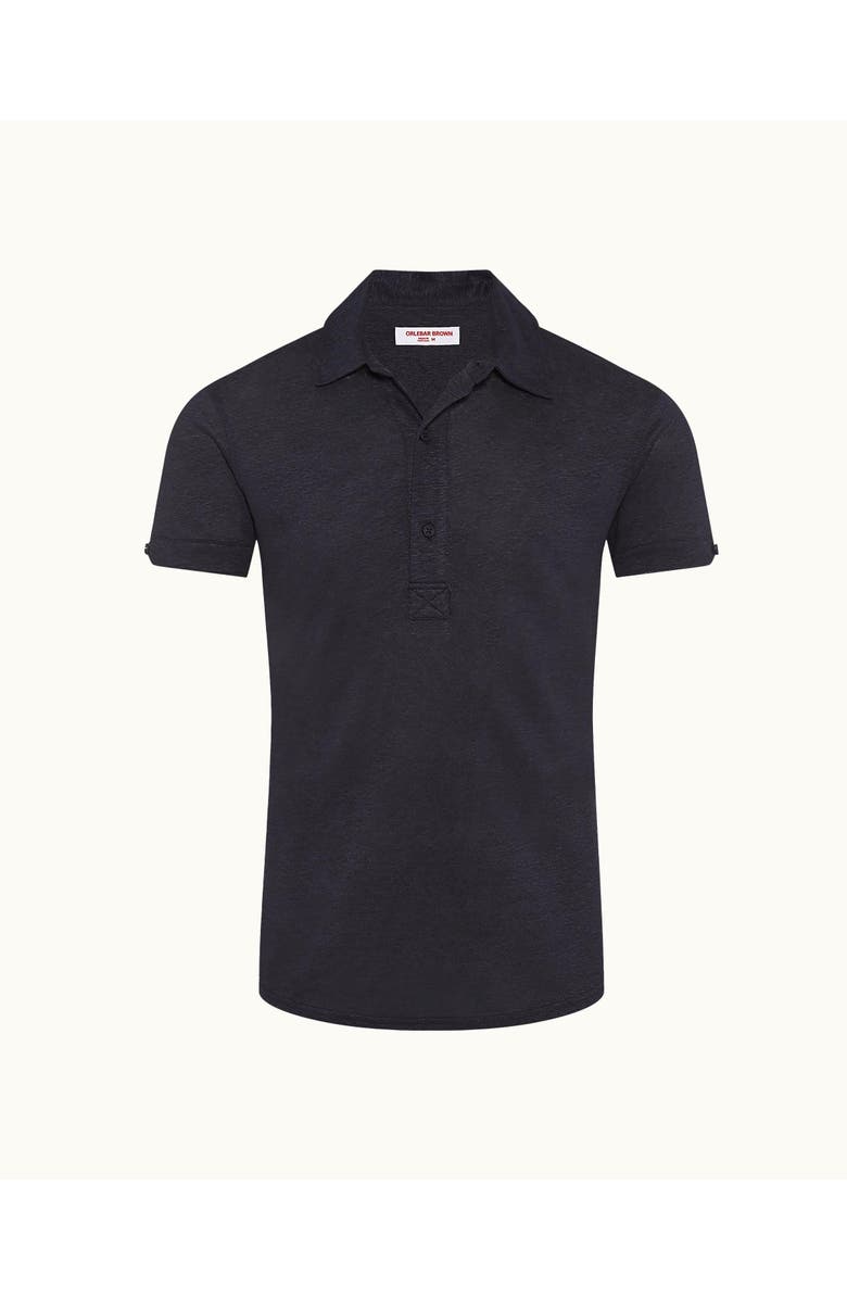 Orlebar Brown Sebastian Linen Tailored Fit Linen Polo Shirt, Alternate, color, Navy