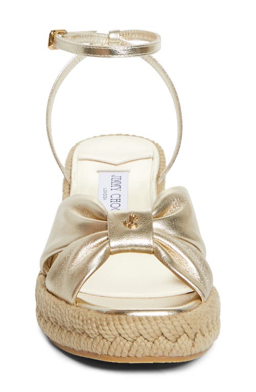 Jimmy Choo Aella Metallic Leather Espadrille Wedge Sandal In Champagne