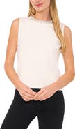 CeCe Embellished Imitation Pearl Sleeveless Sweater