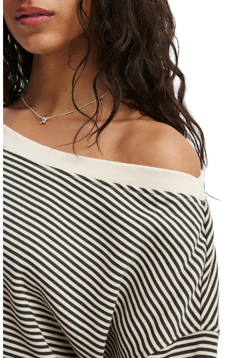 Women's Off Shoulder Sweatshirt, Alternate, color, Cream Slate Stripe