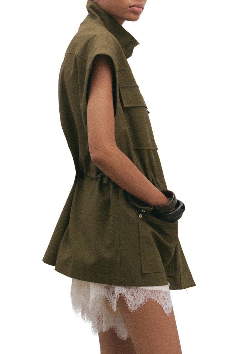 High Neck Pocket Cotton Vest, Alternate, color, KHAKI