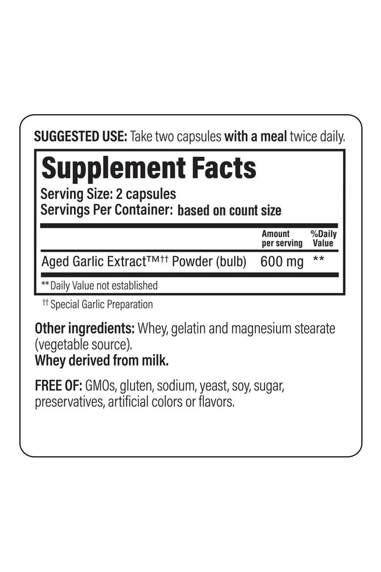 Aged Garlic Extract Formula 100, Cardiovascular Health, 100, capsules., Alternate, color, None