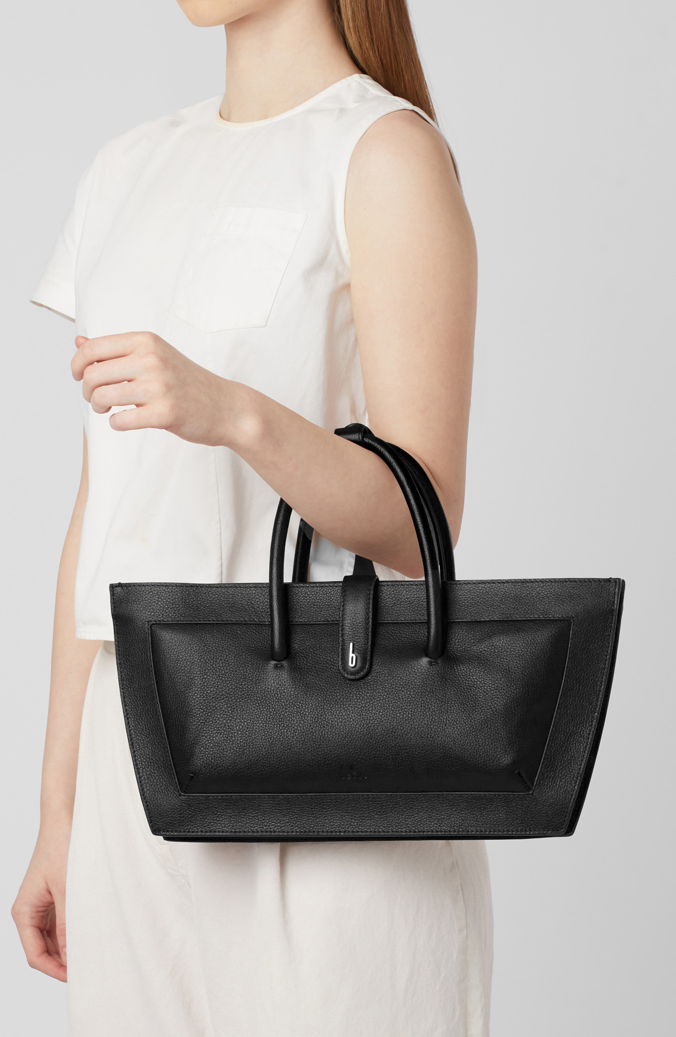 behno Frida Leather Baguette Top Handle Bag, Alternate, color, Black