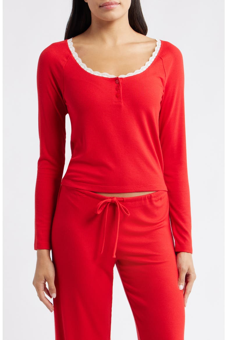 Daydream Lace Trim Rib Crop Top, Main, color, RED SALSA