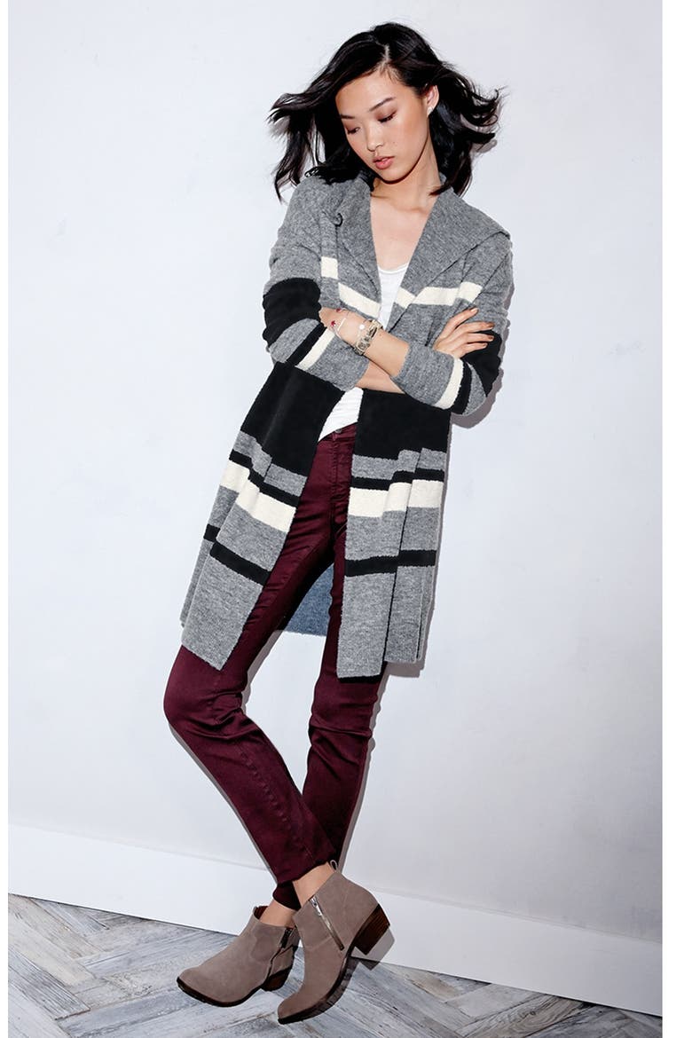 Stripe Sweater Coat, Alternate, color, HEATHER GREY- BLACK STRIPE