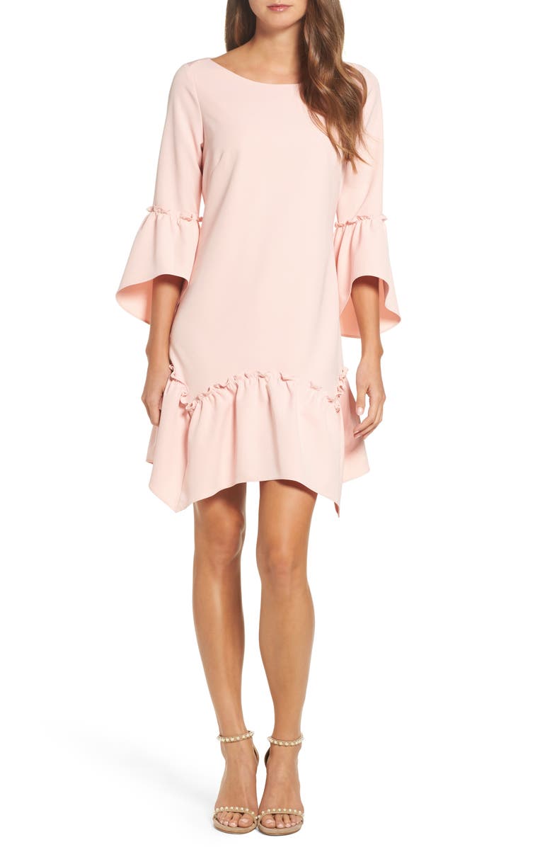 Eliza J Ruffle Hem Shift Dress, Main, color, 