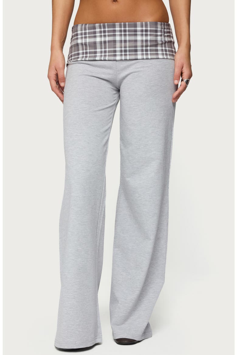 Kimmy Plaid Foldover Pants, Main, color, GRAY