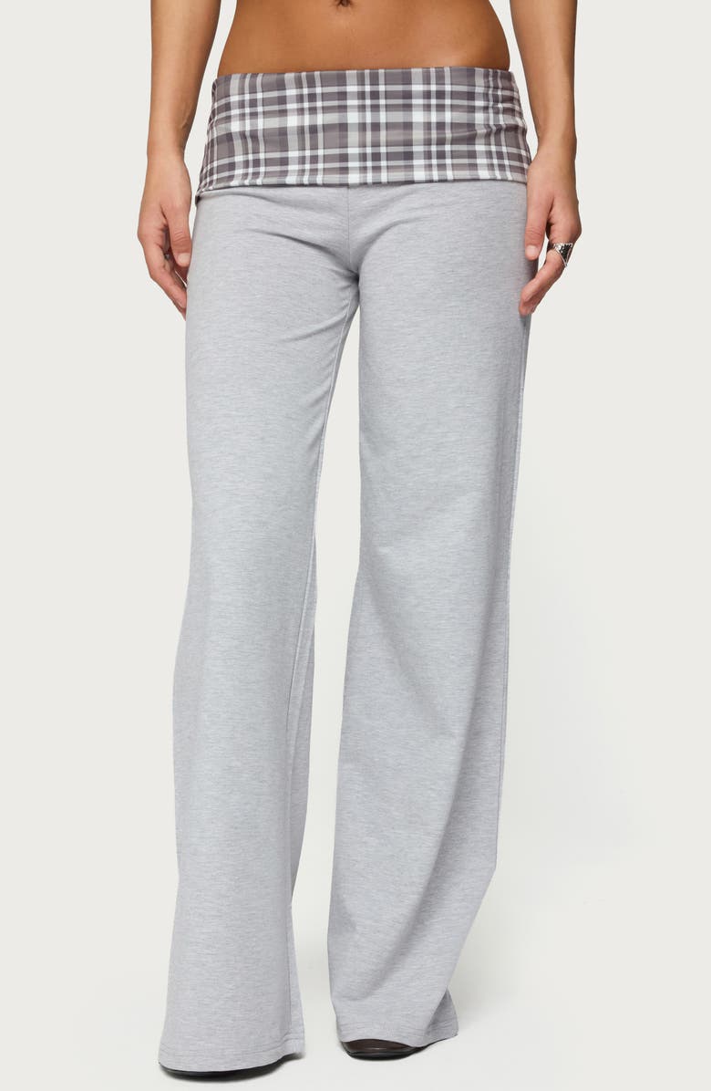 EDIKTED Kimmy Plaid Foldover Pants, Main, color, Gray