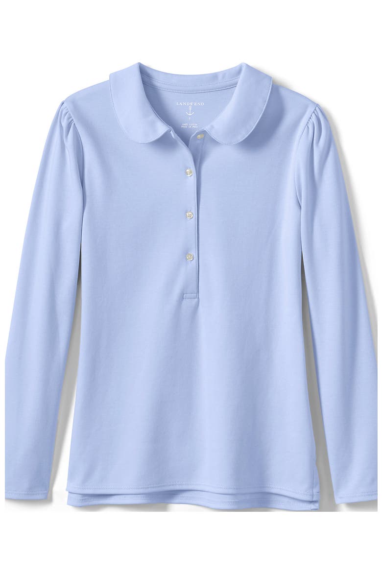 Girls Long Sleeve Peter Pan Collar Polo Shirt, Alternate, color, Blue