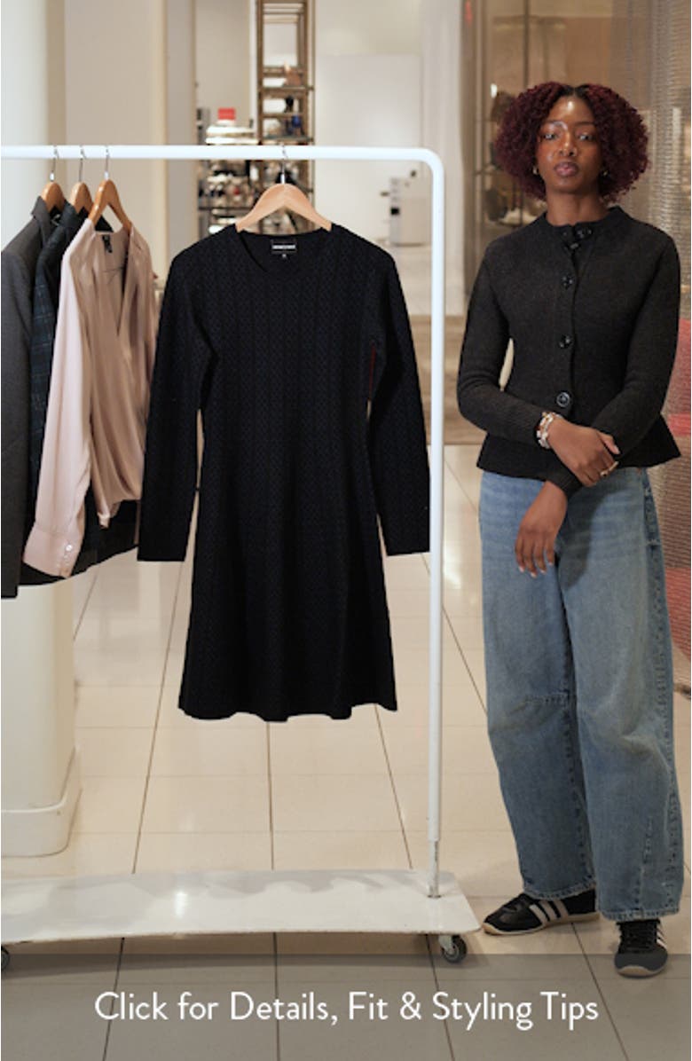 Geo Jacquard Stripe Long Sleeve Fit & Flare Jersey Dress, sales video thumbnail