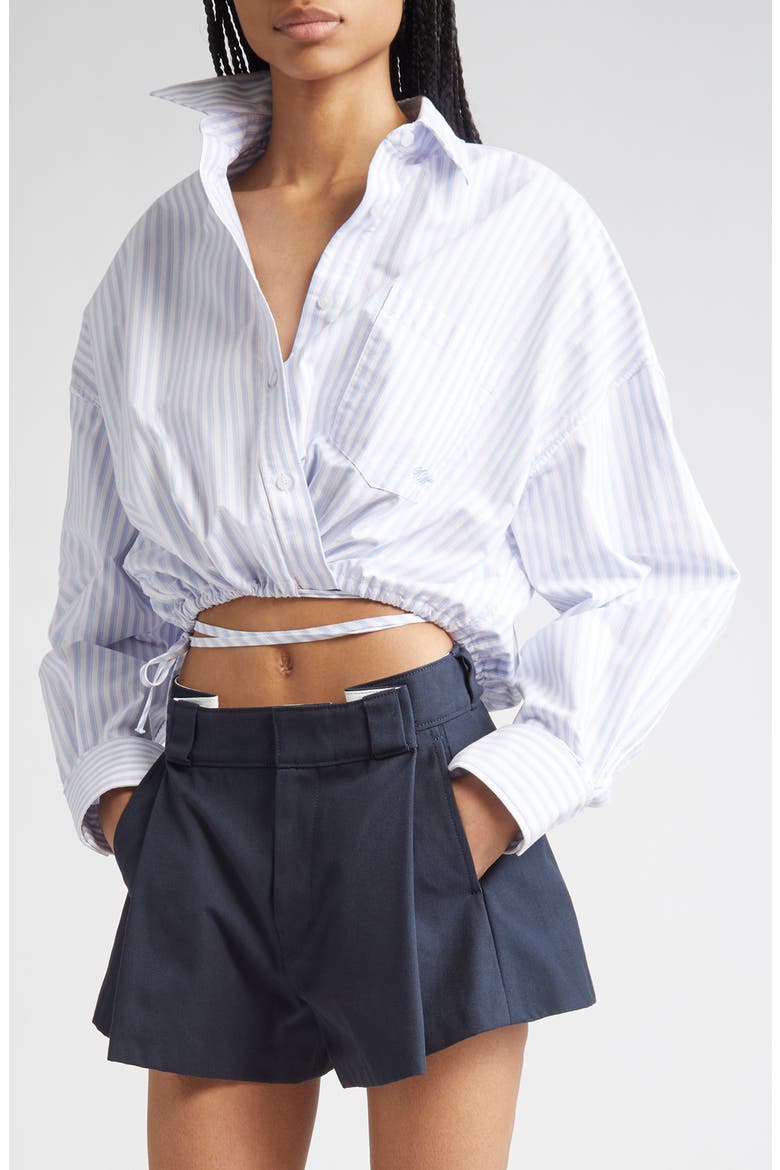 Cotton Oxford Crop Wrap Button-Up Shirt, Main, color, BLUE/ PINK
