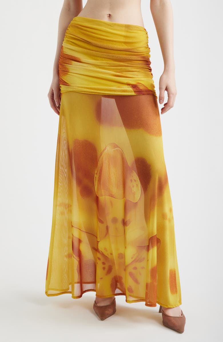 Feners Susurro Print Semi Sheer Maxi Skirt, Main, color, Soleil