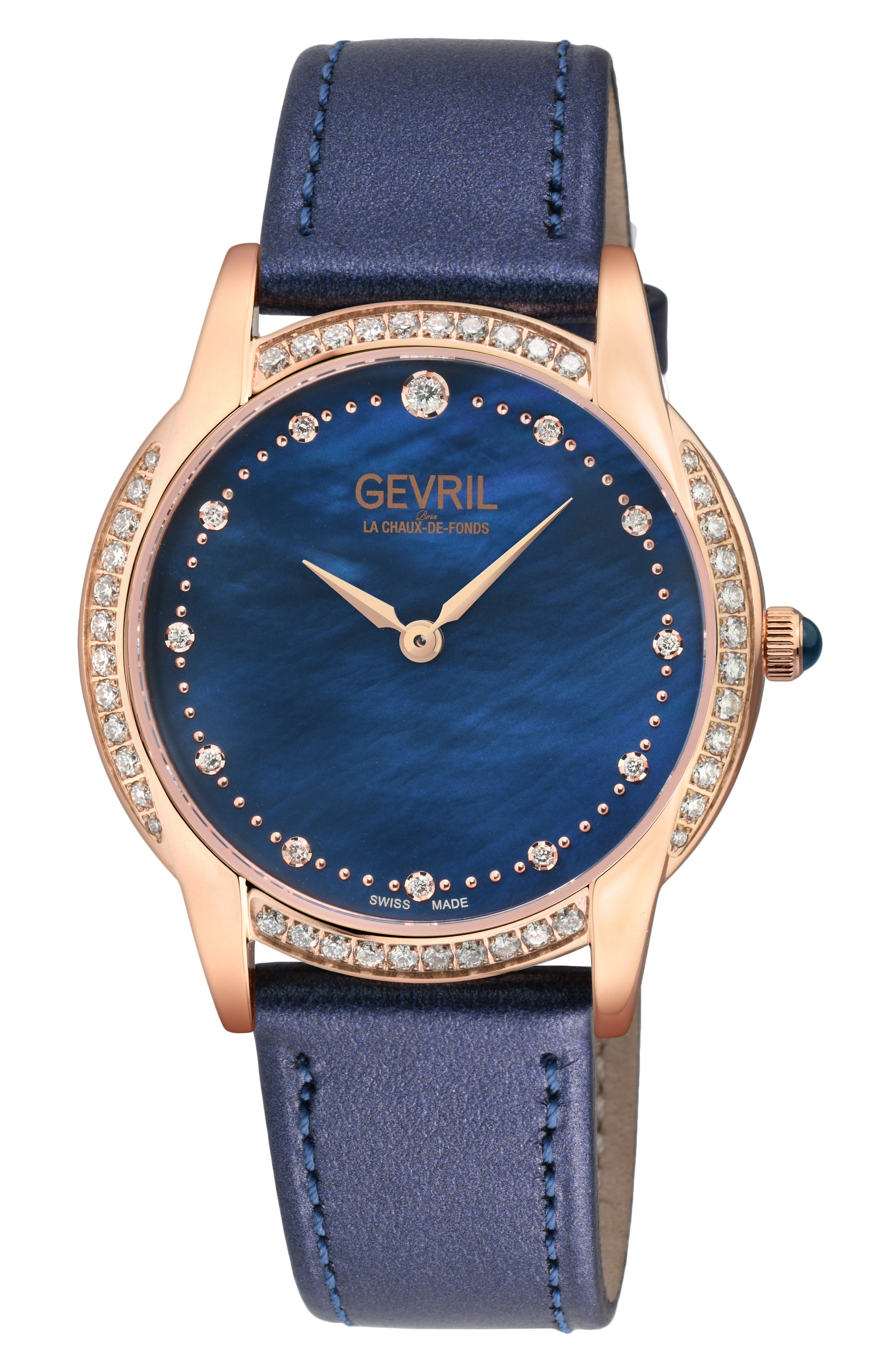GEVRIL Airolo Swiss Diamond Leather Strap Watch, 36mm - 0.92ct.