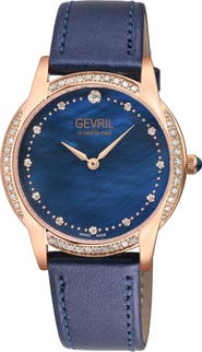 GEVRIL Airolo Swiss Diamond Leather Strap Watch, 36mm - 0.92ct.