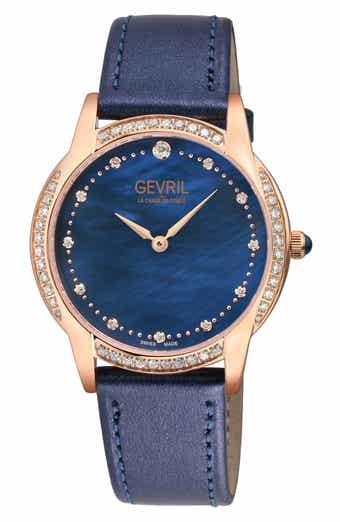 GEVRIL Airolo Swiss Diamond Leather Strap Watch, 36mm - 0.92ct.