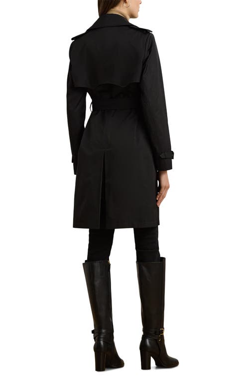Ralph Lauren Lauren  Double Breasted Belted Cotton Blend Trench Coat In Black