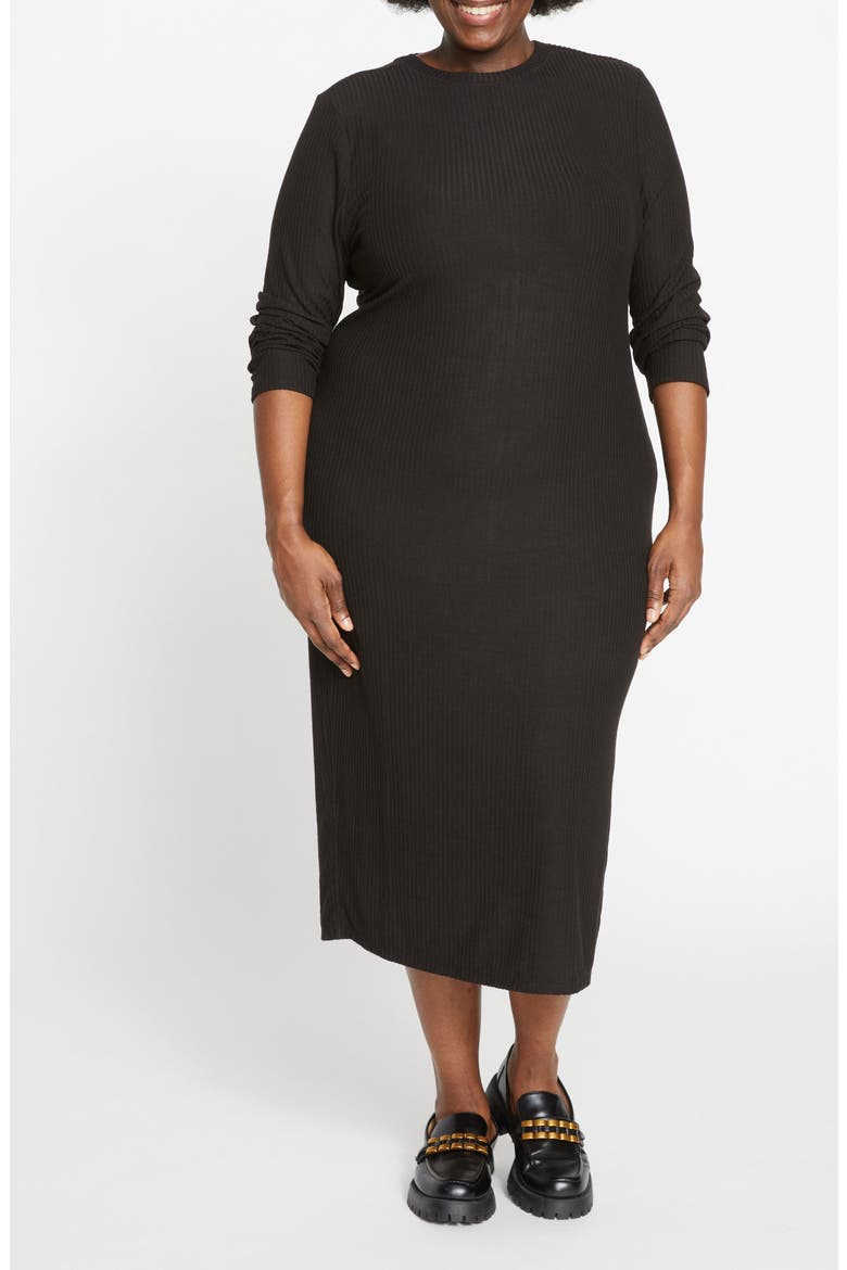 Lexi Long Sleeve Rib Sweater Dress, Main, color, BLACK