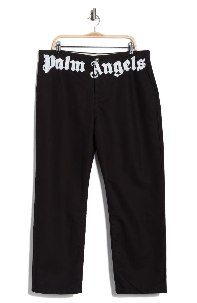 Palm Angels Logo Cotton Pants, Main, color, Black/White