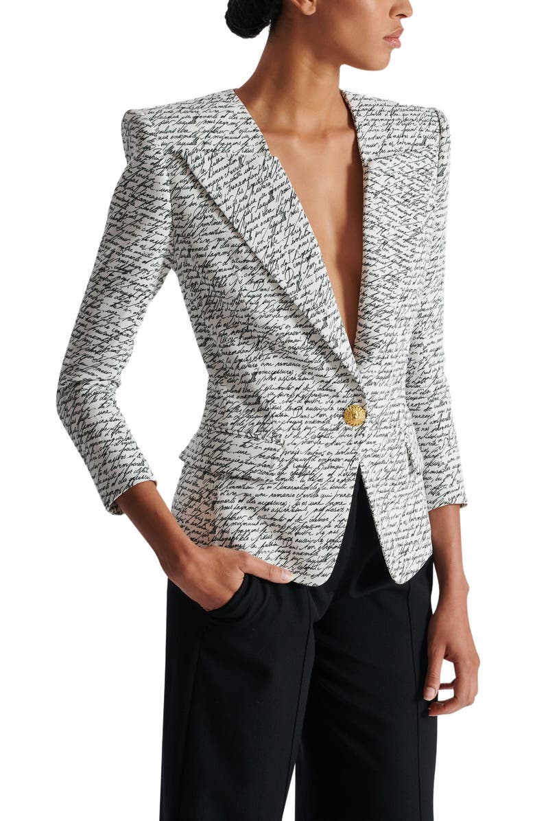 Balmain 1-Button Jacket With "Love Letter" Print, Alternate, color, White