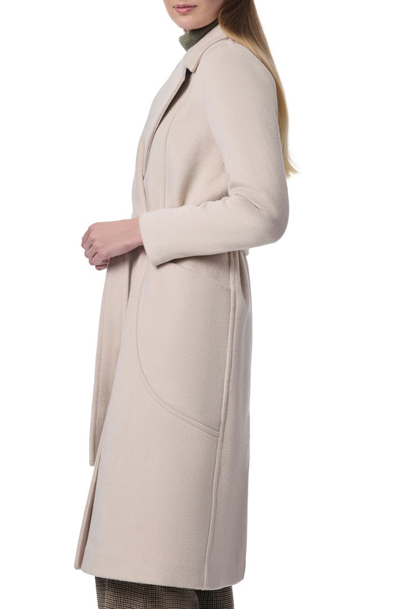 Bernardo Belted Wool Blend Longline Coat, Alternate, color, Putty