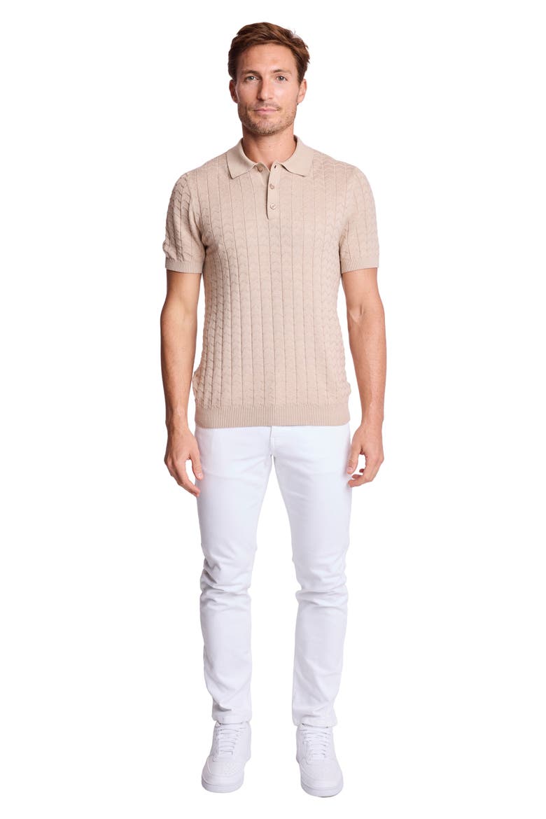 Trim Fit Zigzag Knit Polo, Alternate, color, SANDY OATMEAL
