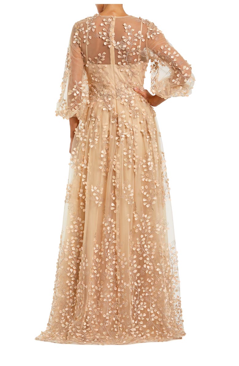 Mac Duggal Embroidered Puff Sleeve A-Line Gown, Alternate, color, Champagne