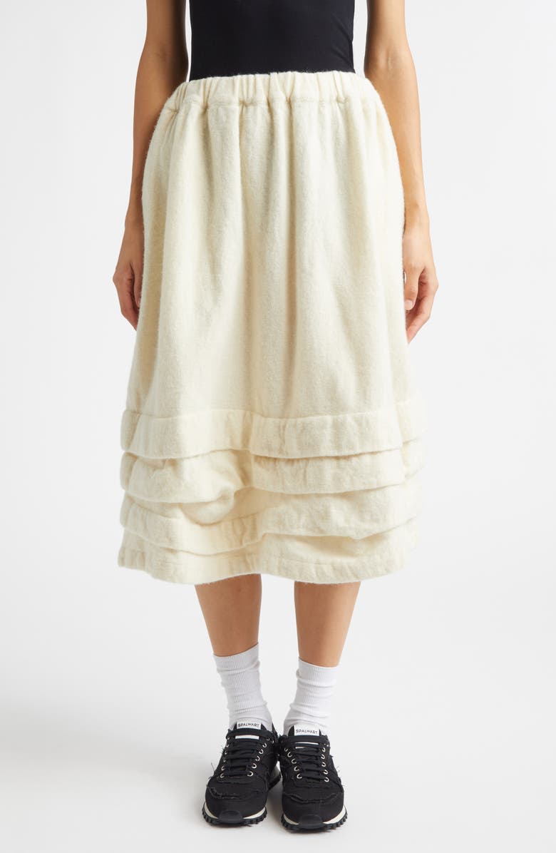 Comme des Garçons Girl Wool Blend Felt Tiered Skirt, Main, color, Ecru