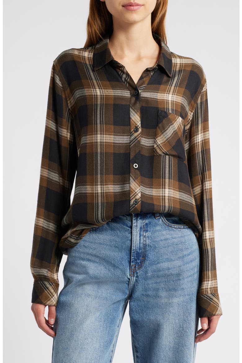 Hunter Plaid Button-Up Shirt, Main, color, BLACK CARMEL LUREX