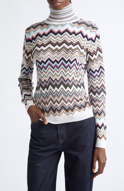 Zigzag Stripe Turtleneck Sweater