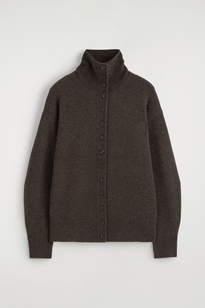 Sculpted Pure Cashmere Mock-neck Cardigan, Alternate, color, BROWN MÉLANGE