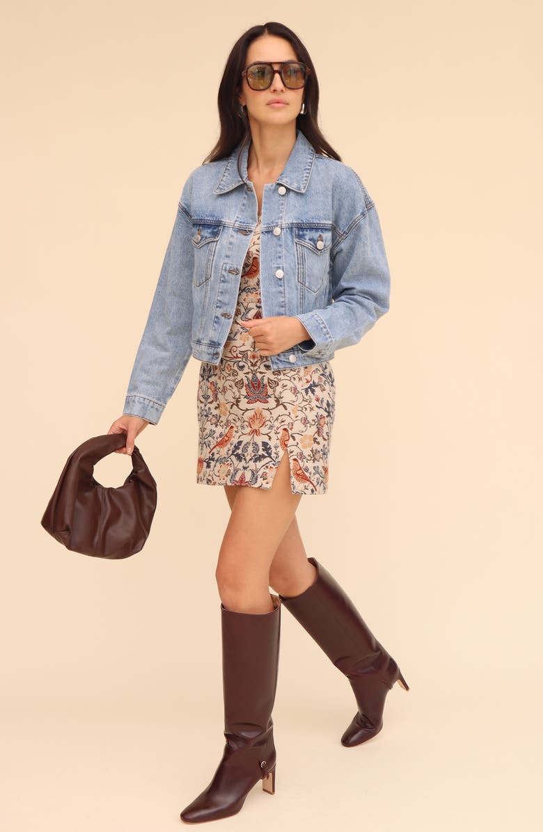 Avec Les Filles Jacquard Heart Inset Denim Trucker Jacket, Alternate, color, 