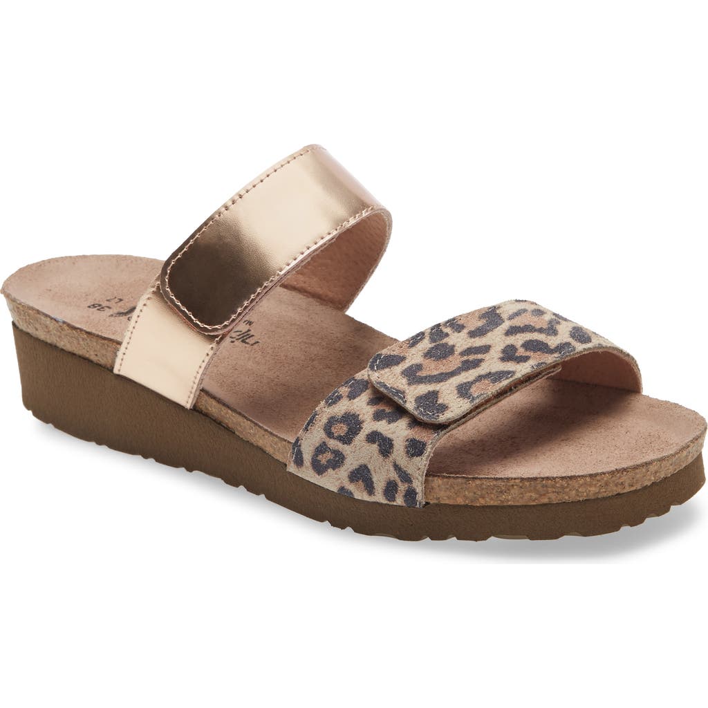 Naot Althea Slide Sandal In Cheetah/rose Gold Leather