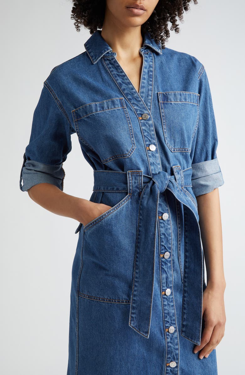 Veronica Beard Evelyn Belted Long Sleeve Denim Shirtdress, Alternate, color,