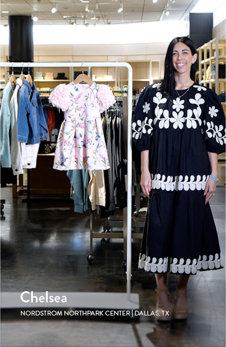 Kids' 3D Floral Sleeve Scuba Dress, sales video thumbnail