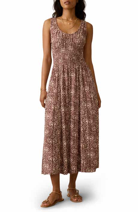 Faherty Sunseeker Smocked Waist Midi Dress