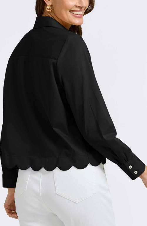Foxcroft Scarlett Scallop Hem Button-up Shirt In Black