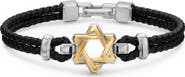 David Yurman Streamline Star of David Bracelet in Black Leather with Sterling Silver & 14K Yellow Gold, 18mm