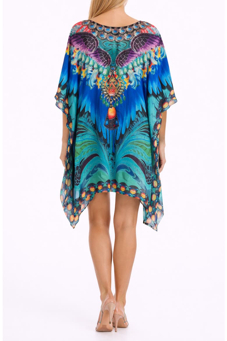 Mixed Print Poncho, Alternate, color, BLUE
