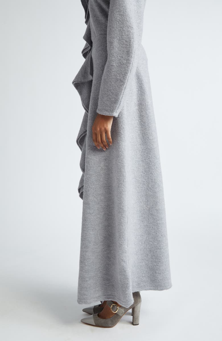 Ulla Johnson Mireya Cascade Ruffle Wool Maxi Sweater Skirt, Alternate, color, Heather Grey