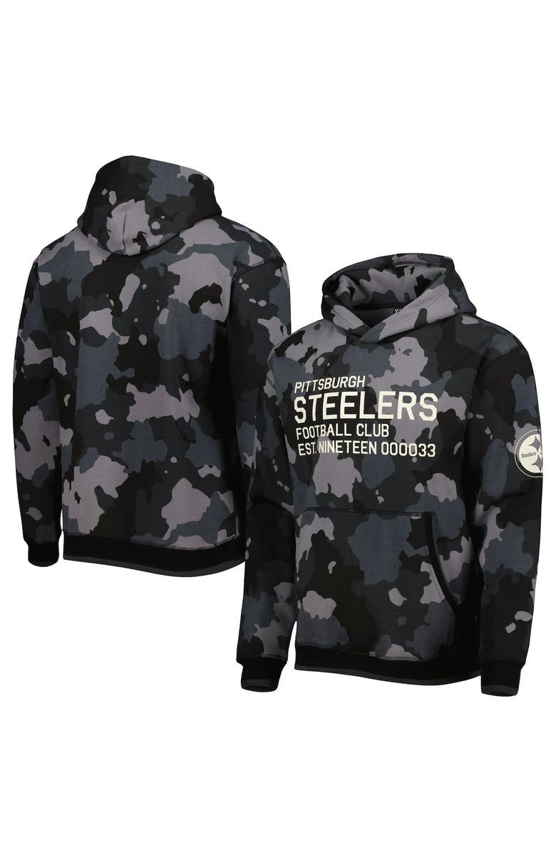 THE WILD COLLECTIVE Men's The Wild Collective Black Pittsburgh Steelers Camo Pullover Hoodie, Main, color, 