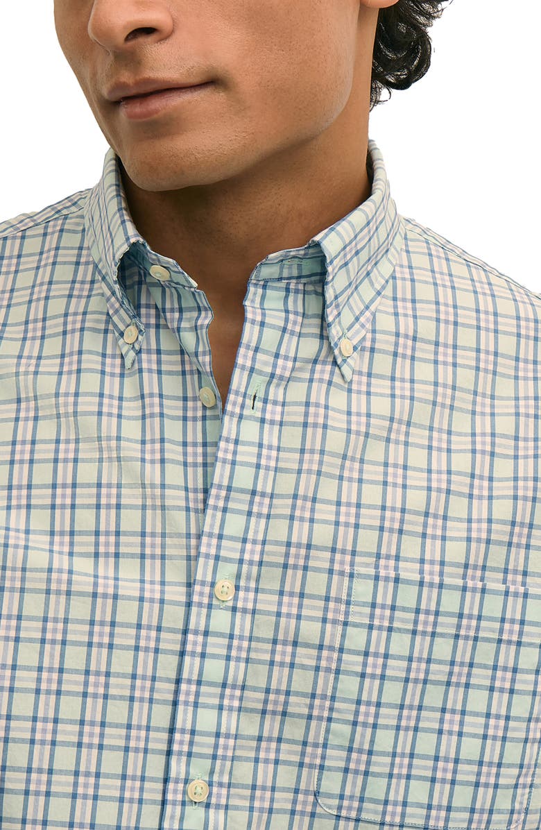 Brooks Brothers Friday Regular Fit Plaid Short Sleeve Cotton Poplin Button-Down Shirt, Alternate, color, Aquaesquechk