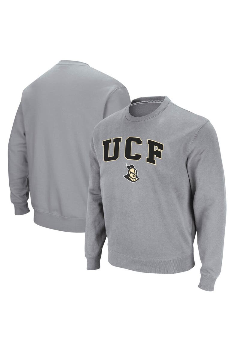 Men's Colosseum Heathered Gray UCF Knights Arch & Logo Tackle Twill Pullover Sweatshirt, Main, color, Heather Gray
