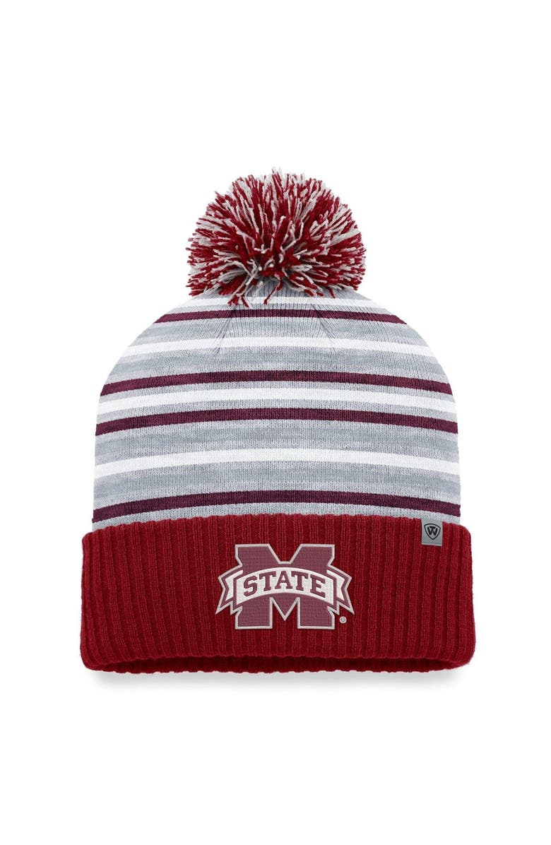 TOP OF THE WORLD Men's Top of the World Maroon Mississippi State Bulldogs Dash Cuffed Knit Hat with Pom, Main, color, Maroon